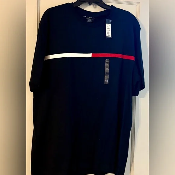 Tommy Hilfiger Men's Navy Shirt with Red and White Stripe Size XXL - Picture 1 of 1